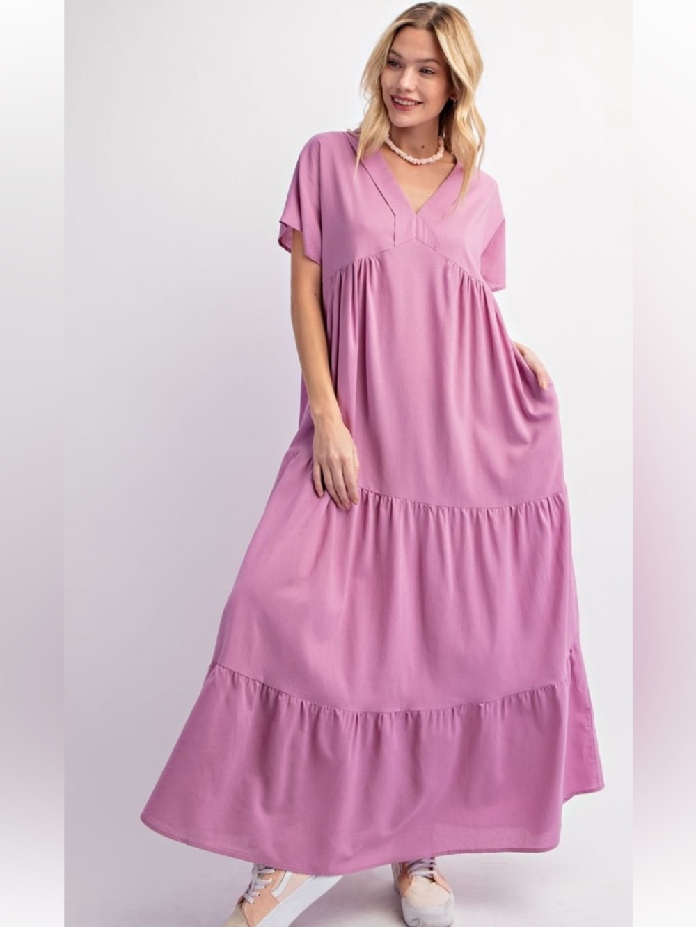 153 ❤️EASEL POLY CREPE V NECK MAXI DRESS